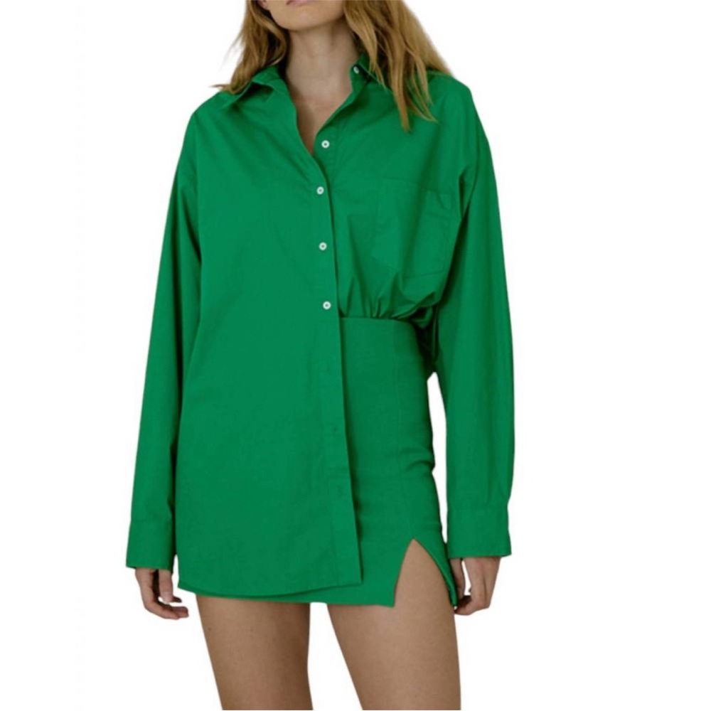 LUCY PARIS Toni Button-Down Oversized Shirt in Green Size M